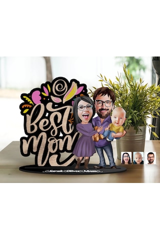 Bk Gift Kişiye Özel Aile Karikatürlü 3d Ahşap Biblo, Anneler Günü Biblo, Ahşap Biblo, Anneye Hediye, Ev Dekoru-2