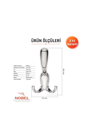 Ari S Portmanto Askısı, Metal Vestiyer Askısı, 80 Gr, Dolap Ve Duvar Askılığı, Matkrom Vidalı Krom