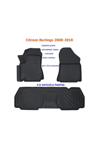 Citroen Berlingo 2008-2018 4d Premium Havuzlu Paspas