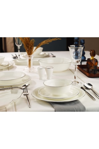Evaliza Sapphire Platin 32 Parça 6 Kişilik Yemek Takımı Beyaz
