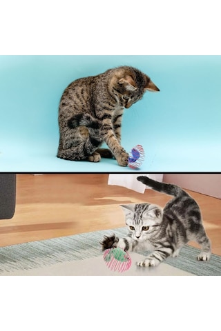 Yusa Stores Yaylı Metal Fareli Kafes Kedi Oyun Topu Sıçrayan Spiral Kedi Topu