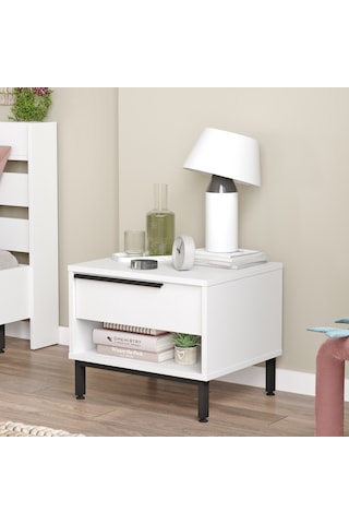 Robin Home Lidya Komodin Çekmeceli Metal Ayaklı Beyaz