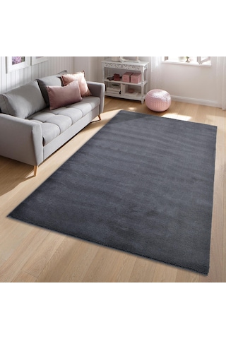 Yumuşak Peluş Halı Kaymaz Tabanlı, Yıkanabilir, Modern Dokulu Halı Koyu Gri