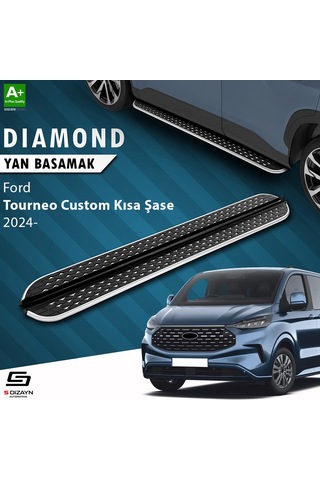 S-dizayn Ford Tourneo Custom 2 Kısa Şase Diamond Krom Yan Basamak 223 Cm 2023 Üzeri A+ Kalite
