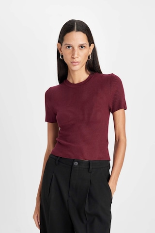 Defacto Crop Bisiklet Yaka Basic Düz Fitilli Kısa Kollu Triko Kazak C5638AX24AUBR34 Bordo