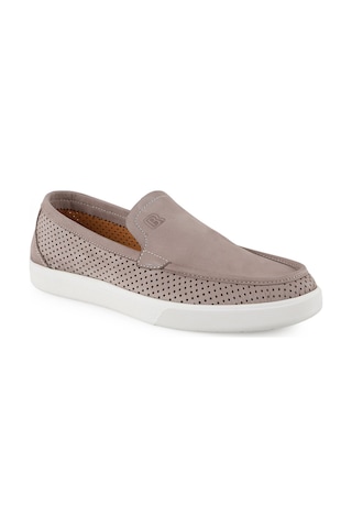 Lbr H1126 Hakiki Nubuk Erkek Casual Ayakkabı - Lazer Kesim Delikli, Kauçuk Tabanlı Yazlık Slip-on Taş
