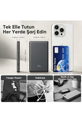 Ultra İnce Magsafe Uyumlu Manyetik Powerbank - 15w Kablosuz & 20w Pd Hızlı Şarj, Taşınabilir Şarj Cihazı İphone Ve Android Uyumlu