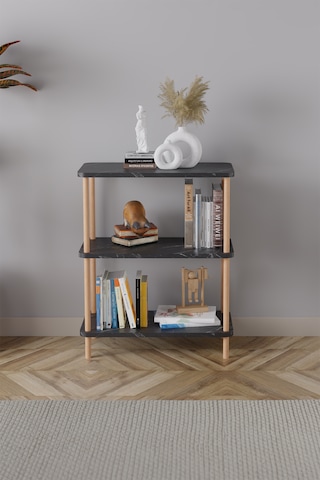 3 Raflı Kitaplık Ahşap Kitaplık Ofis Rafı Ayakkabılık -siyah
