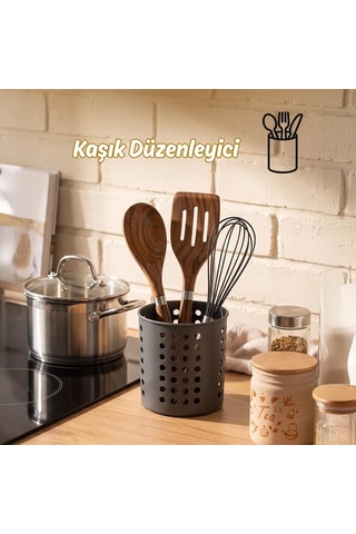 Kp-165-2 Tezgah Üstü Dik Kaşıklık Bıçaklık Düzenleyici Organizer Mutfak Düzenleyici Antrasit Çok Renkli