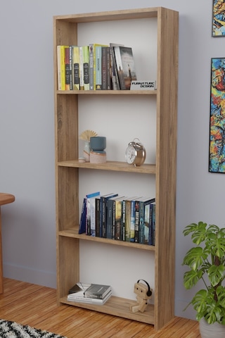 5 Raflı Kitaplık Arkalıklı Geniş Raf Kütüphane 170cm Atlantik Çam