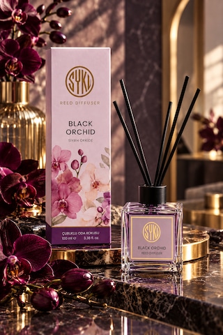 Premium Çubuklu Oda Kokusu 100 Ml Cam Şişe Reed Diffuser Siyah Orkide