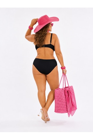 Pierre Cardin Büyük Beden Balenli Toparlayıcı Yüksek Bel Kadın Bikini Takım Siyah