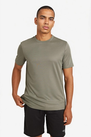 Defacto Slim Fit Dar Kesim Bisiklet Yaka Çabuk Kuruyan Nefes Alabilen Esnek Kumaş Baskılı Sporcu Kısa Kollu Haki