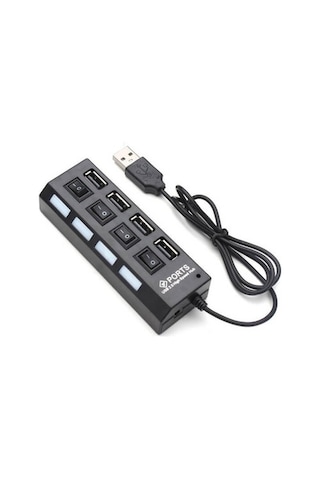 4 Port Usb 2.0 Çoklayıcı Hub Işıklı On Off Düğmeli Adaptörlü (533634797)
