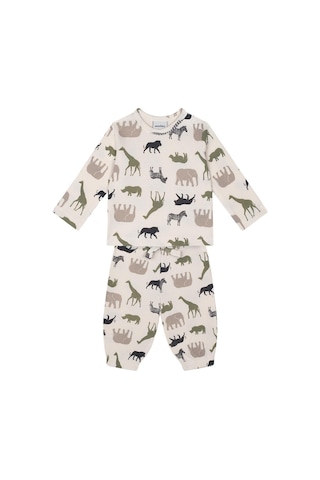 Antebies Organik Gots Sertifikalı Safari Macerası Desenli, Omuzdan Çıtçıtlı, Uzun Kollu Bebek Tişörtü, Bel Lastikli Bağcıklı Pantolon Takımı Yeşil