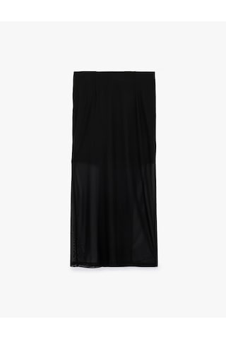Koton Slim Fit Düğüm Detaylı Kruvaze Tül Midi Pareo Etek Siyah 7wak10038ek