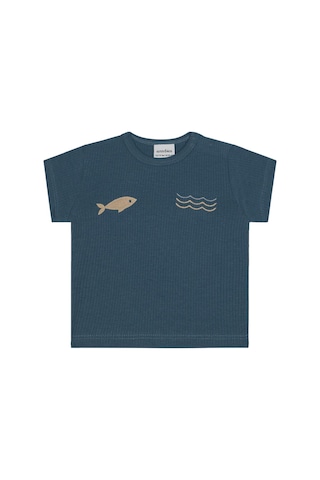 Antebies Bambu, Sustainable, Mavi,balık Nakışlı Kısa Kollu Erkek Bebek Tshirt Şort Takımı