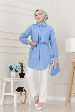 Sevitli Beli Bağcıklı Allerli Taşlı Tunik-bebe Mavi-5220 Bebek Mavisi