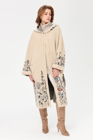 Kadın Triko Kırçiçeği Desenli Afrodit Panço Bej Bej