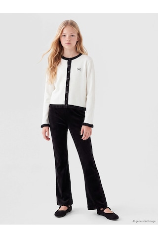 LC Waikiki Lcw Kids Siyah Beli Lastikli İspanyol Paça Kadife Kız Çocuk Tayt New Black