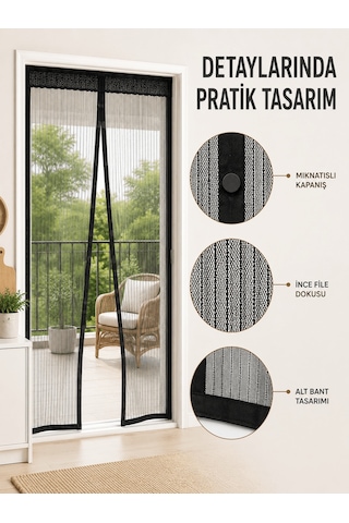 Mıknatıslı Kapı Sinekliği Otomatik Kapanan Siyah File Balkon Ve T