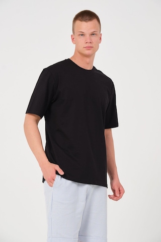 Rich Erkek %100 Pamuk Oversize Tişört Basic Bisiklet Yaka Kısa Kollu T-shirt SIYAH