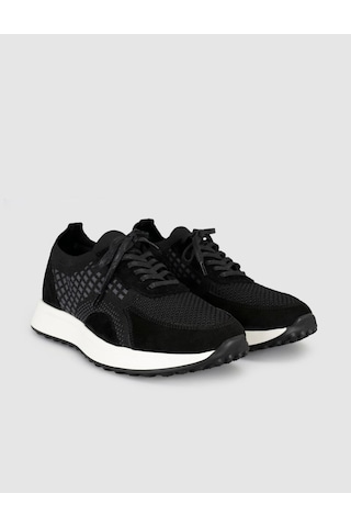 Cabani Siyah Triko Hakiki Deri Erkek Sneaker Ayakkabı