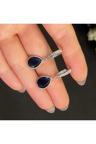 Stela Safir Damla Gümüş Küpe