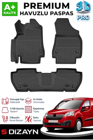 S-dizayn Citroen Berlingo 3d Pro Havuzlu Paspas 2008-2018 Üzeri A+ Kalite