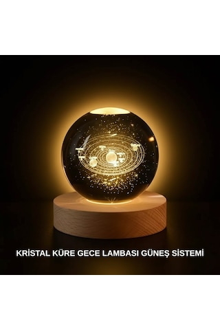 Ahşap Standlı Led Kristal Küre Lazer İşlemeli Dekoratif Obje Diğer