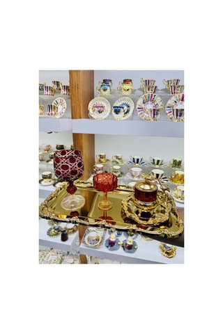 6 Adet Boton Gold Döküm Pirinç Kahve Çay Sunum Tepsisi Sarı