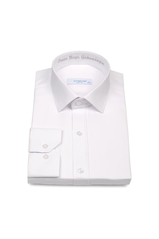Erkek Slim Fit Uzun Kol Ömür Boyu Yakandayım Nakışlı Hediye Kutul Beyaz