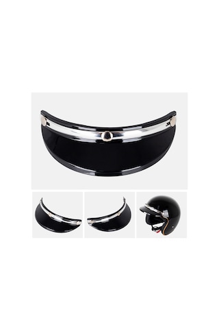 Wezone Motorsiklet Kaskı Güneş Koruyucu Visörü - 3/4 Kasklar İçin 3 Kanca Retro Stili Siyah-gümüş