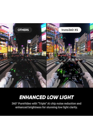 Insta360 X5 - Su Geçirmez 8k 360 Aksiyon Kamerası, Düşük Işıkta Uç, Görünmez Selfie Çubuğu Efekti, Sağlam Değiştirilebilir Lens, 3 Saat Pil, Entegre. Rüzgar Koruması, Sabitleme, Üçlü Yapay Zeka Çipi
