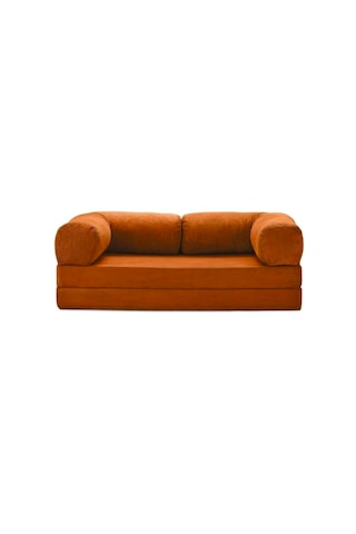 Herev 200x200 Cm 50 Dns Modüler Köşe Koltuk Fitilli Kadife Kumaş, Yatak Olabilen, Modern Tasarım Şark Köşe Turuncu