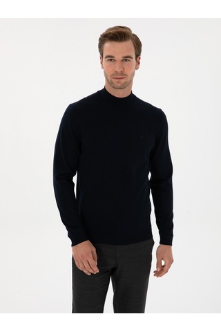Cacharel Lacivert Slim Fit Yün Karışımlı Yarım Balıkçı Basic Triko Kazak