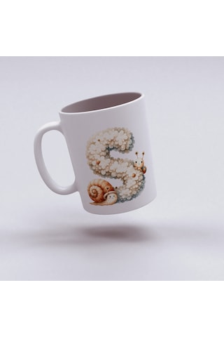 S Harfi Tasarım Bardak, Sevimli Hayvan Temalı Harf Bardağı Beyaz