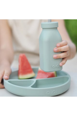 Oioi Silikon Şişe ve Pipet 6+ Ay 200 ML River Green - Powder Grey Gri