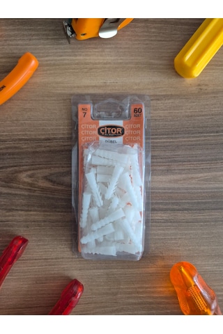 No:7 Plastik Dübel 60 Adet Duvar Montajı İçin