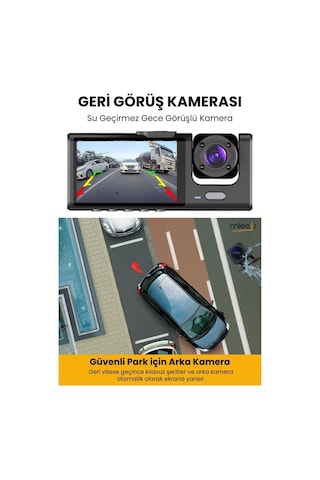 1s Wifi / App /1920p Fhd/ 170 Ultra Geniş Açı/gece Görüş/ G-sensörü 3 Kameralı Araç Kamerası 2025