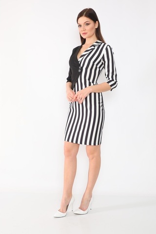 Etselements Truvakar Kol Çizgili Kruvaze Ve Düğmeli Ofis Elbisesi