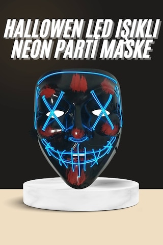 Derinstok Işıklı Led Maske Parti Eğlence Maskesi Hallowen Neon Maske