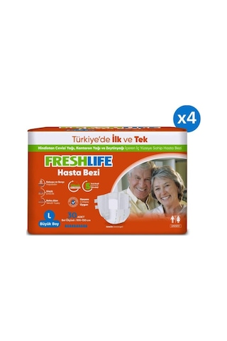 Freshlife 4'lü Large Beden Büyük Boy Yetişkin Hasta Bezi 30x4 120 Adet L