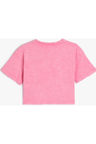 Koton Crop Tişört Tropik Baskılı Kısa Kollu Bisiklet Yaka Pamuklu Pembe 4skg10307ak Pembe