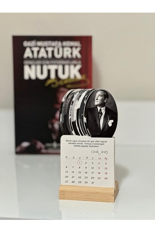 Lexroo 2026 Atatürk Takvimi Ahşap Ayaklı Atatürk Temalı Mini Özel Tasarım Takvim Çok Renkli