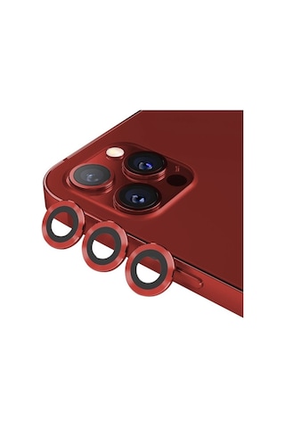 Apple İphone 11 Pro Kamera Koruyucu Lens Mercek Metal Çerçeveli 3lü Set Kırmızı Red