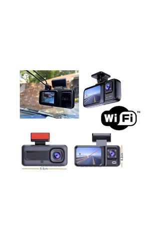 Araç Kamerası - 3 Kameralı Wifi Ön , İç Arka Full Hd Dvr Araç İçi Ekranlı Kamera