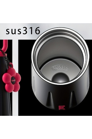 Besthome1 Paslanmaz Çelik Spor Termos Şişesi, Kulplu Yaratıcı Siyah Siyah