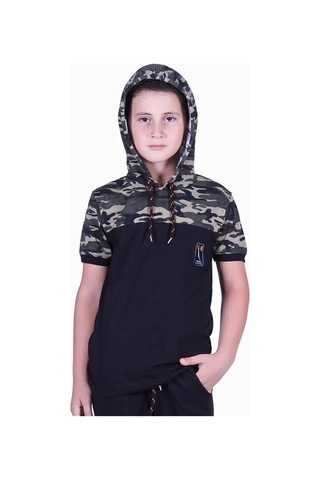 Kamuflaj Desenli Kapşonlu Haki Erkek Çocuk T-shirt Haki