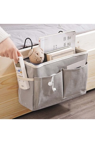 Vkemall Yatak Başı Askılı Çanta - Üniversite Yurdu İçin Pratik Saklama Çözümü Beyaz Kumaş Asılı Sepet